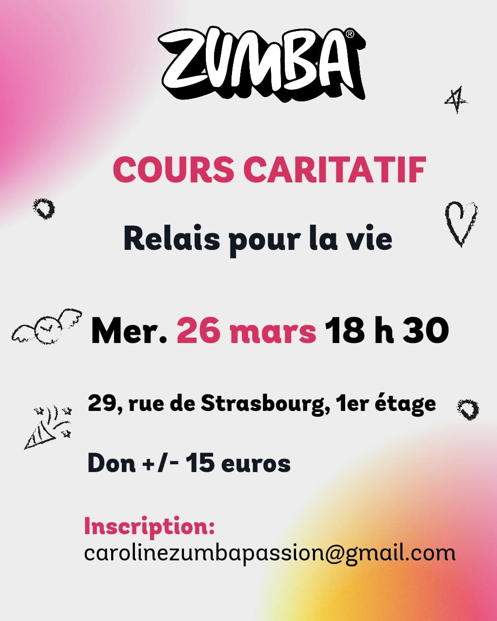 Flyer in French for the Charity Zumba for Relais pour la Vie Luxembourg 2025
