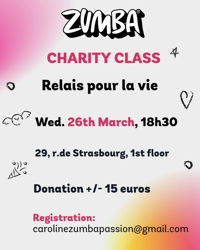 Flyer in English for the Charity Zumba for Relais pour la Vie Luxembourg 2025