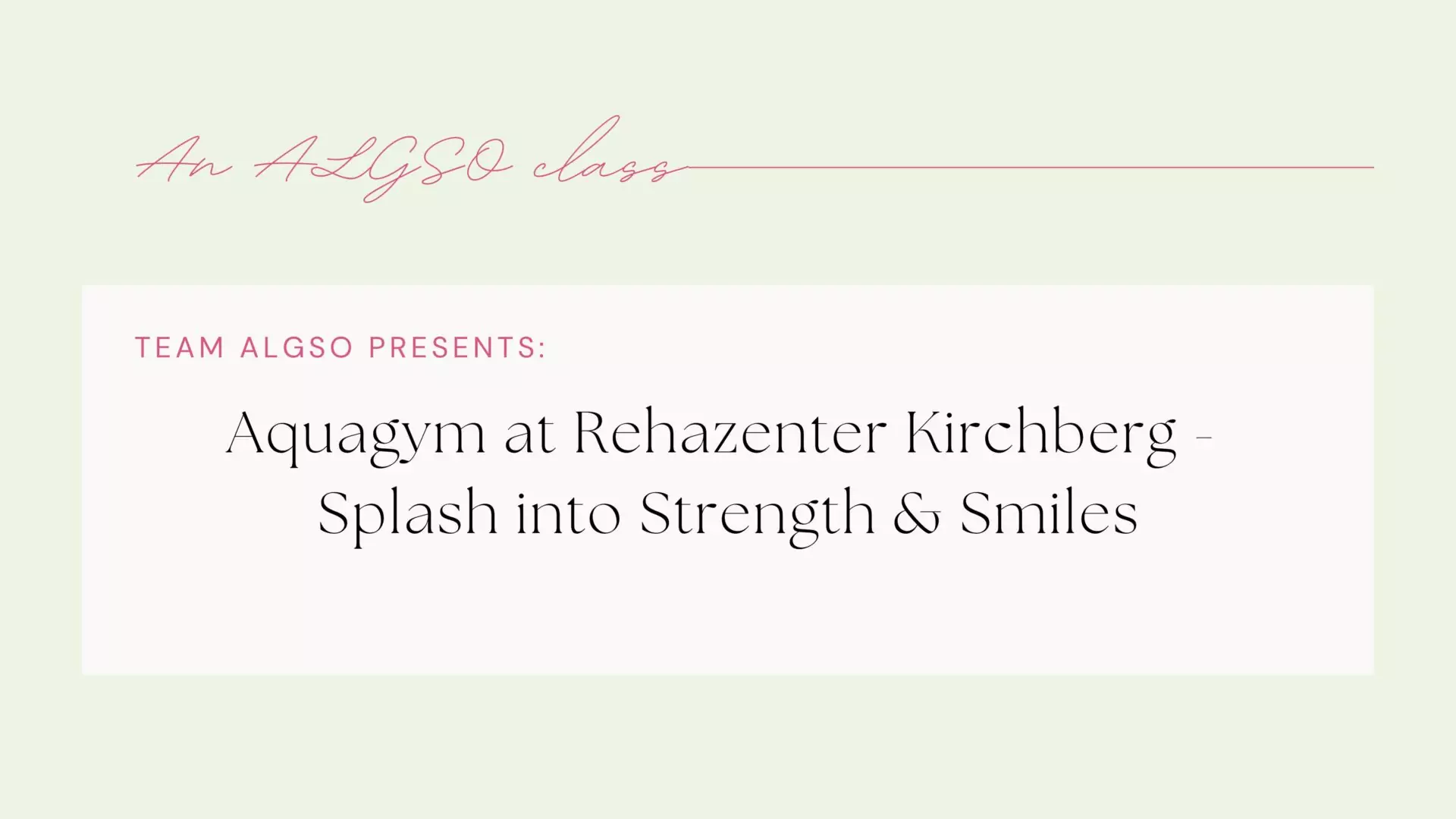 Aquagym at Rehazenter Kirchberg – Low-Impact, High-Energy Movement with ALGSO