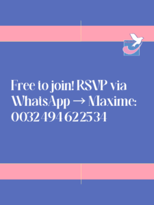 ALGSO instagram post with text: “Free to join! RSVP via WhatsApp → Maxime: 0032 494 62 25 34"