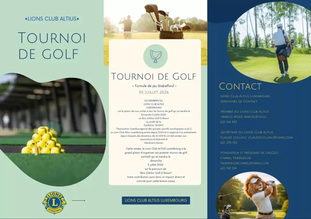 Poster for the Charity golf tournament in Luxembourg, organised by the Lions Club Altius.